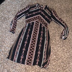 Free People Black Striped Chain Print Midi Dress